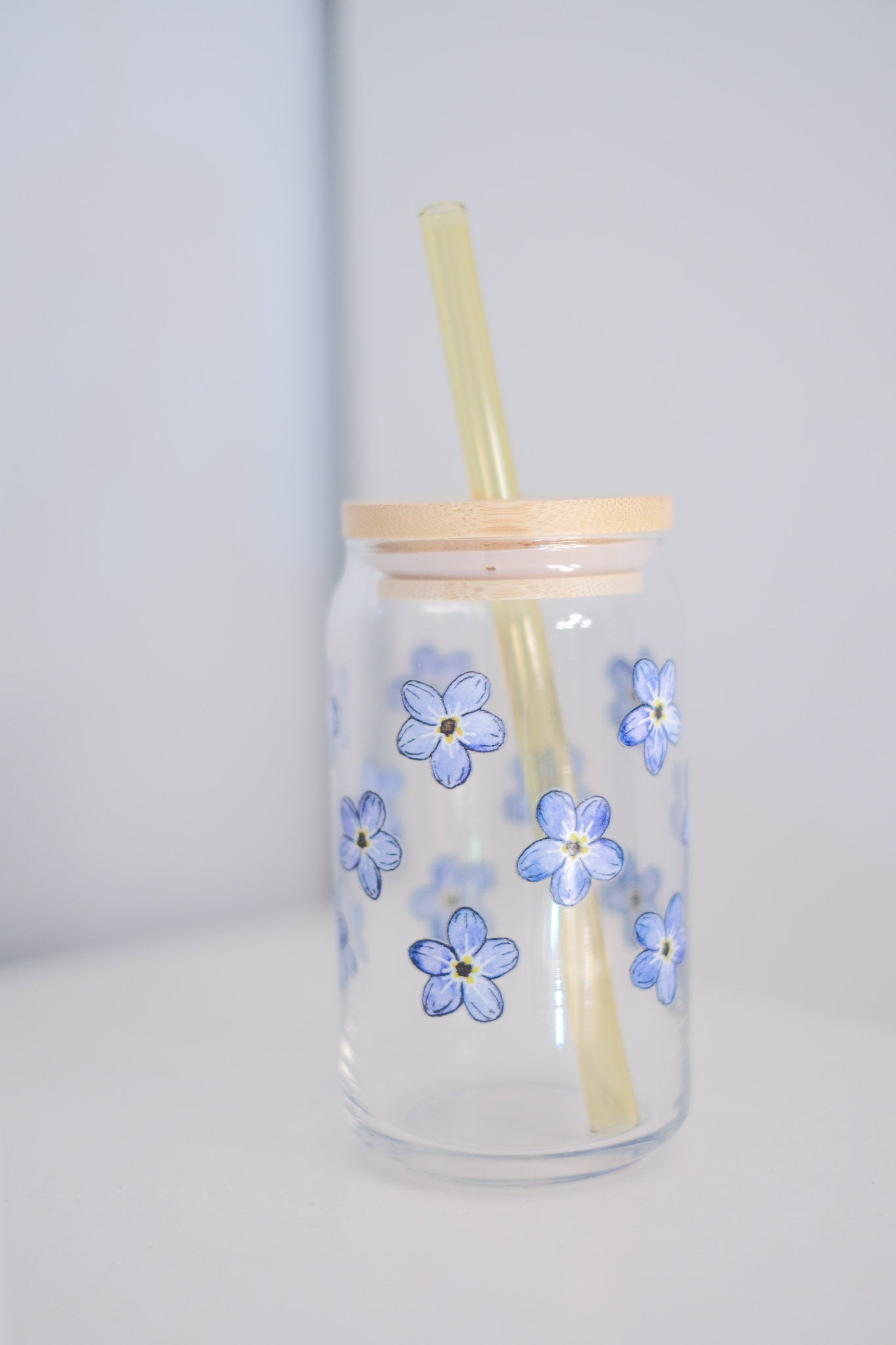 Forget Me Not Floral Can Glass