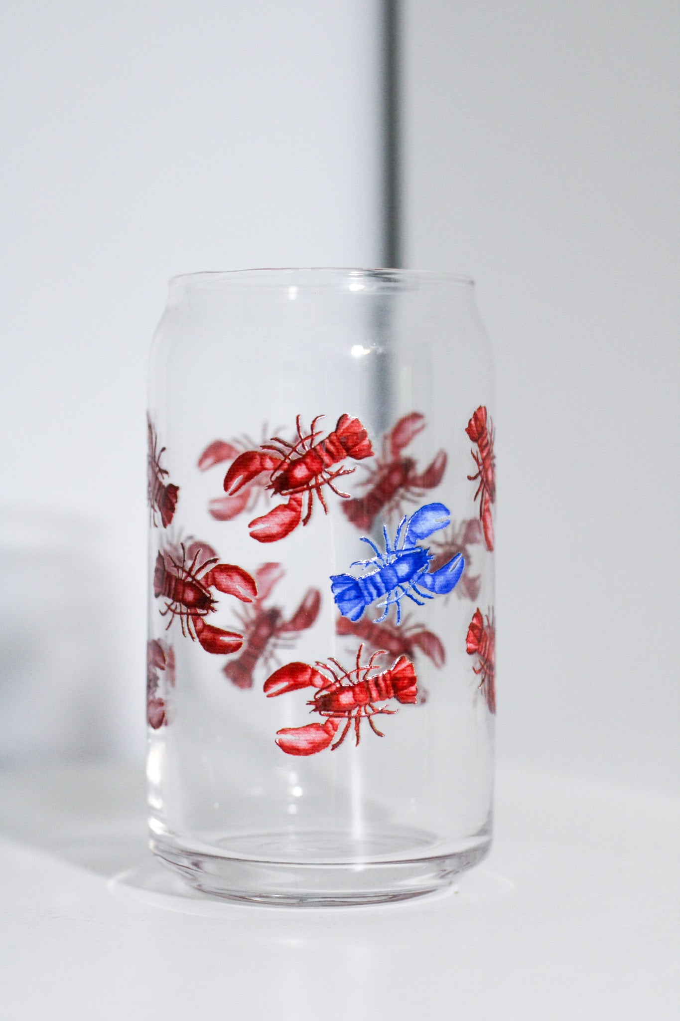 Blue and Red Lobster Can Glass